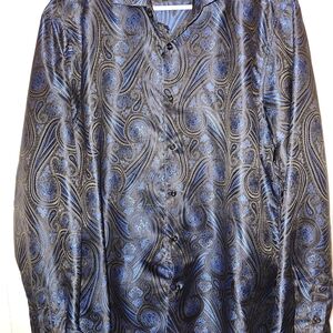Barry Wang Paisley Dress Shirt - Black and Blue